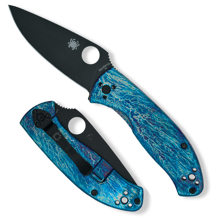 Spyderco Tenacious Blue Dissaray Titanium D2 Black Blade Pocket Knife C122TIBLBKD2P